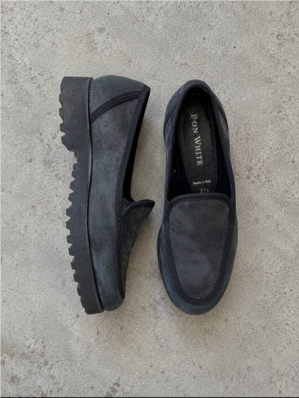 Ron White Simon Cozy Cashmere Suede Lug Sole Loafers Grey 37.5 Vibram Sole